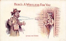 Postcard: Here's a Wireless for You - Hobo and Old Lady, 1908 P. Gordon, Humor picture
