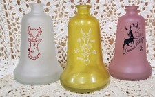 3 VINTAGE WHEATON GLASS BELL SHAPED DECANTERS SANTA’S REINDEER YEARS '84 '85 '86 picture