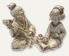 Japanese Figurines Pair Shamisen Musician Tea Ceremony Antique White Statues picture