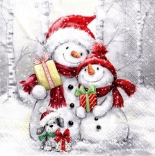 (2) Two Paper Lunch Napkins for Decoupage/Mixed Media - Lovely Snowman Family picture