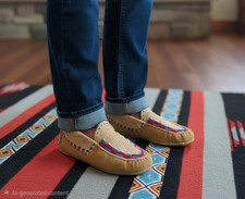 Vintage 1970's Native American Beaded Moccasins #2 picture