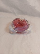 Vintage Pink & Blue Morano Glass Ashtray, Art Glass Hand Blown Ashtray picture