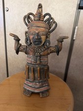 Vintage 1970s Mexican Folk Art Terracotta Incensario Zapotec Mesoamerican Style  picture