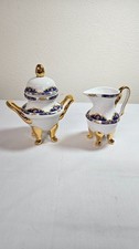 Vintage Yau Shing Laurel Porcelain 24K gold trimmed sugar and creamer set picture