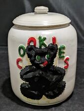 Old Vintage 1930s Stoneware Cookie Jar With Black Bear and 