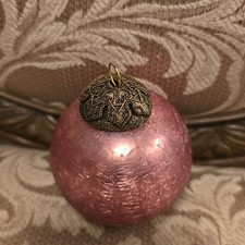 Lovely Deep Rose Pink Heavy Glass Crakle Kugel With Delicate Brass Cap picture