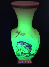 Fenton Leaping Trout /Dragonfly Burmese Satin Uranium Retired. 932 of 1450 picture