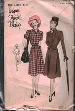 4693 Vintage Vogue Sewing Pattern Misses 1940s One Piece Dress Flared Cravat 16 picture