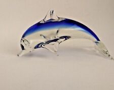 New clear glass dolphin cobalt blue top paperweight  picture