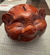 Antique Heavy Wooden Lucky Friendly Piggy Bank Pig Oddity Unique Cute Mantel picture