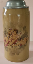 Mettlach German Transfer 1L Lidded Beer Stein w/ Cherub Design Villeroy and Boch picture