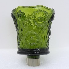 Vtg HOMCO Dark Green Glass Daisy Floral Peg Votive Candle Holder Home Interiors picture