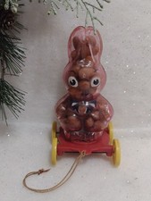 Vintage 1950's E Rosen Chubby Bunny Plastic Pull Toy on Wheels Candy Container  picture