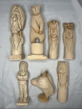 Vintage 90s Unpainted Resin Native American Indian Figurines Lot Of 7 Signed BCW picture