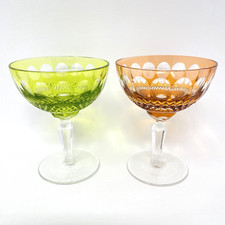 Set of 2 Nachtmann Cut to Clear Crystal Wine Drink Glasses Wide Bohemian 4 1/4