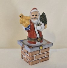 VTG SANTA CLAUS CHIMNEY Gerard Ribierre PEINT MAIN LIMOGES FRANCE TRINKET BOX  picture