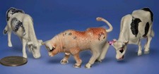 Vintage Arco Hong Kong Early Hard Plastic Miniature Bull and 2 Cow Figures picture