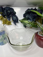 Vintage Serving Bowl Mid-Century Anchor Hocking Wavy Fluted Clear Glass 10” picture
