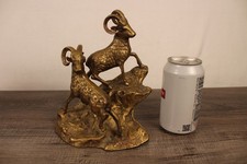 MCM VTG Solid Brass Bighorn Mountain Rams Statue Sculpture Figurine Heavy 8