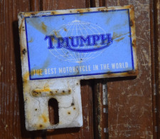 TRIUMPH MOTORCYCLE BEST IN WORLD STAMPED PAINTED METAL BICYCLE TOPPER SIGN 1950s picture