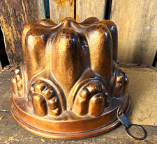Vintage French Copper Cake Pudding Jello Mold Fluted Crown Design picture