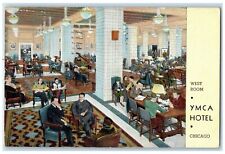 1940 YMCA Hotel Wabash Avenue Lounge Interior Chicago Illinois Vintage Postcard picture
