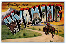 1953 Greetings From Cheyenne Wyoming WY,  A jockey Horse Scene Vintage Postcard picture