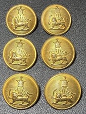 Set of 6 SPORRONG Pahlavi Iran Persia bronze military buttons, Crown Lion Sun picture