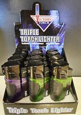 12 PACK Triple Jet Torch Lighter Adjustable Flame W/ Cigar Puncher Purple Green picture