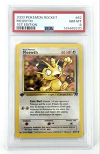Vintage 2000 Pokemon Team Rocket Meowth 1st Edition PSA 8 62/82 WOTC USA picture