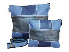 Real Cowhide Leather Water Proof Blue and Grey Tallit & Tefillin Bag Set of 2 picture