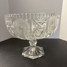 Crystal Fruit Compote Bowl. Etched Roses And Cut Stars. 7” Tall  8.5” Across picture