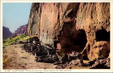 Frijoles Canyon Cliff Ruins Santa Fe New Mexico Fred Harvey Postcard picture