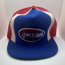 Vintage AMSOIL Gas & Oil Trucker Hat Mesh Snapback Cap - RWB. Made in USA picture