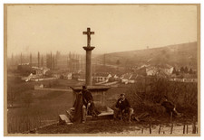 France, Soldiers at the foot of'a religious monument, vintage print, ca.1880 Fr picture