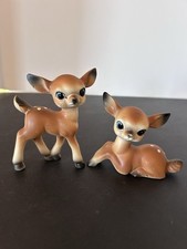 Pair of VTG Ceramic Big Eyed Spotted Fawn Deer Figurines - Japan picture