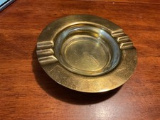 Vtg Midcentury 1970s Solid Brass Ash Tray Brass Trinket Dish 6” W/glass Insert picture