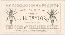 c1890 Excelsior Apiary Ilion NY Honey Bees Beekeeping Illustrated Trade Card picture