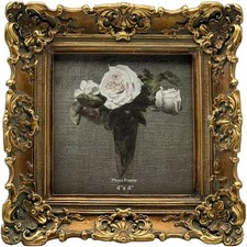 4X4 Vintage Small Picture Frame, Antique Ornate Bronze Gold Square Frame picture