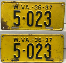 1936/1937 West Virginia License Plate Pair Plates 5-023 picture