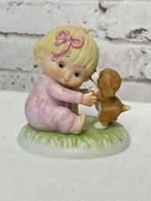 Vintage Enesco R.J. and Billy D. 1984 Figurine Baby Girl and Puppy Cute 80s picture