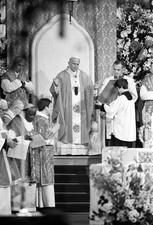 Pope John Paul II accompanied by Cardinal Basil Hume during celebr- Old Photo picture