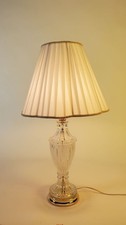 Vintage Mid-Century Frosted Cut Etched Crystal Table Lamp with Shade Polished Gd picture