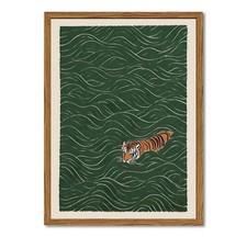 Julaydi Framed Japanese Tiger Wall Art, Vintage Tiger Swimming Pictures Wall picture