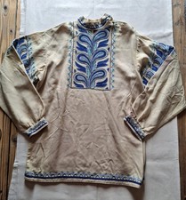 Vintage Ukrainian Vyshyvanka Embroidered Folk Shirt Men XL Blue Ethnic Tunic picture