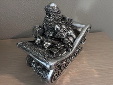 Vintage 1997 Royal Gallery Candy Dish Planter Santa's Silver Tone Sleigh picture