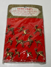 Vintage Merri-Craft 12 Pc Gold Tone Deer Reindeer Decorating Supplies NOS picture