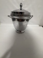 Vintage Krome Kraft Farber Bros Hammered Chrome Ice Bucket with Glass Liner picture