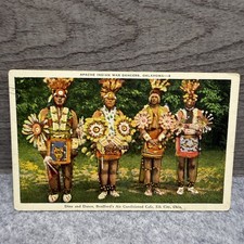 1937 Apache Indian War Dancers Postcard Elk City Oklahoma E. C. Kropp picture