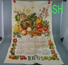 Vintage 1976 Linen Calendar Tea Towel Homestead Bounty Harvest Fruit Vegetables picture